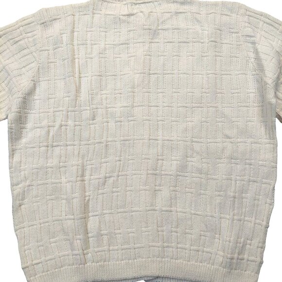 Vintage 1940s-1950s Waffle Knit Cream/Ivory Long Sleeve Cardigan Sweater Medium - Picture 7 of 7